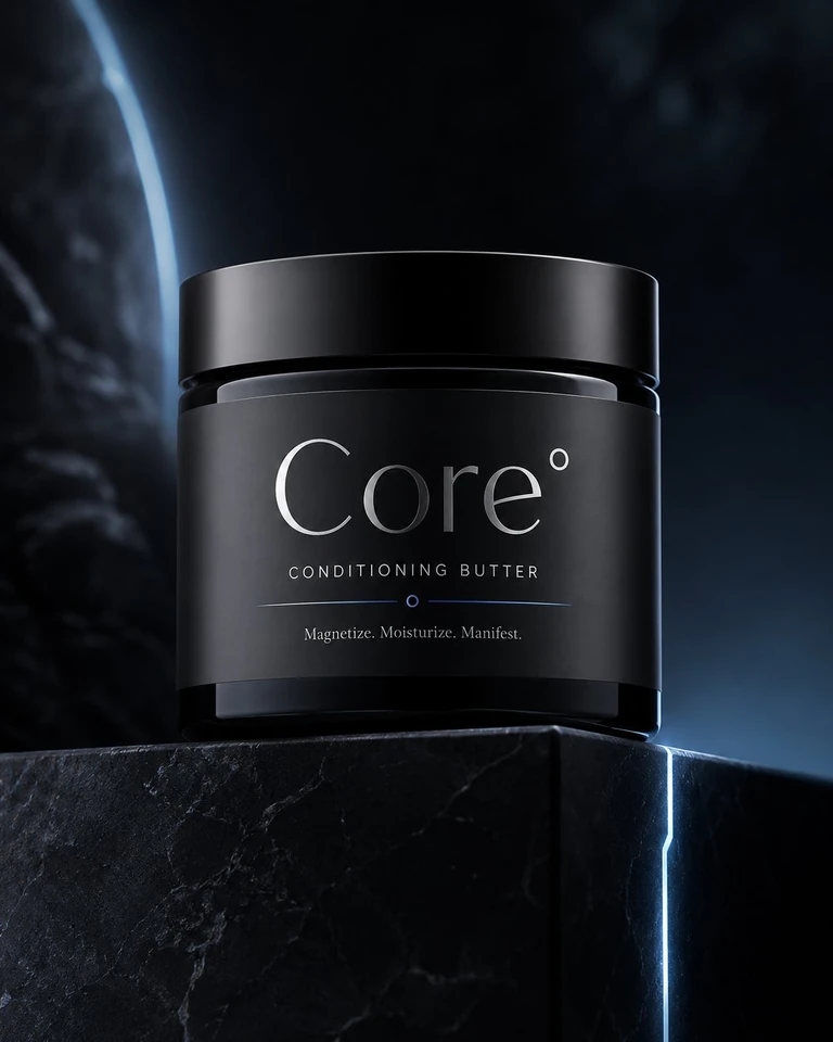 Core° Shea Butter Cologne — black jar with silver Core° lettering